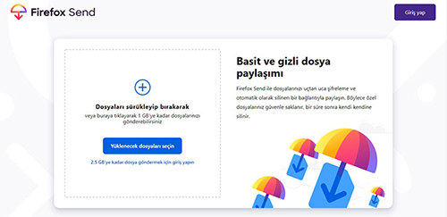 Firefox Send basit dosya paylaşımı sağlar.