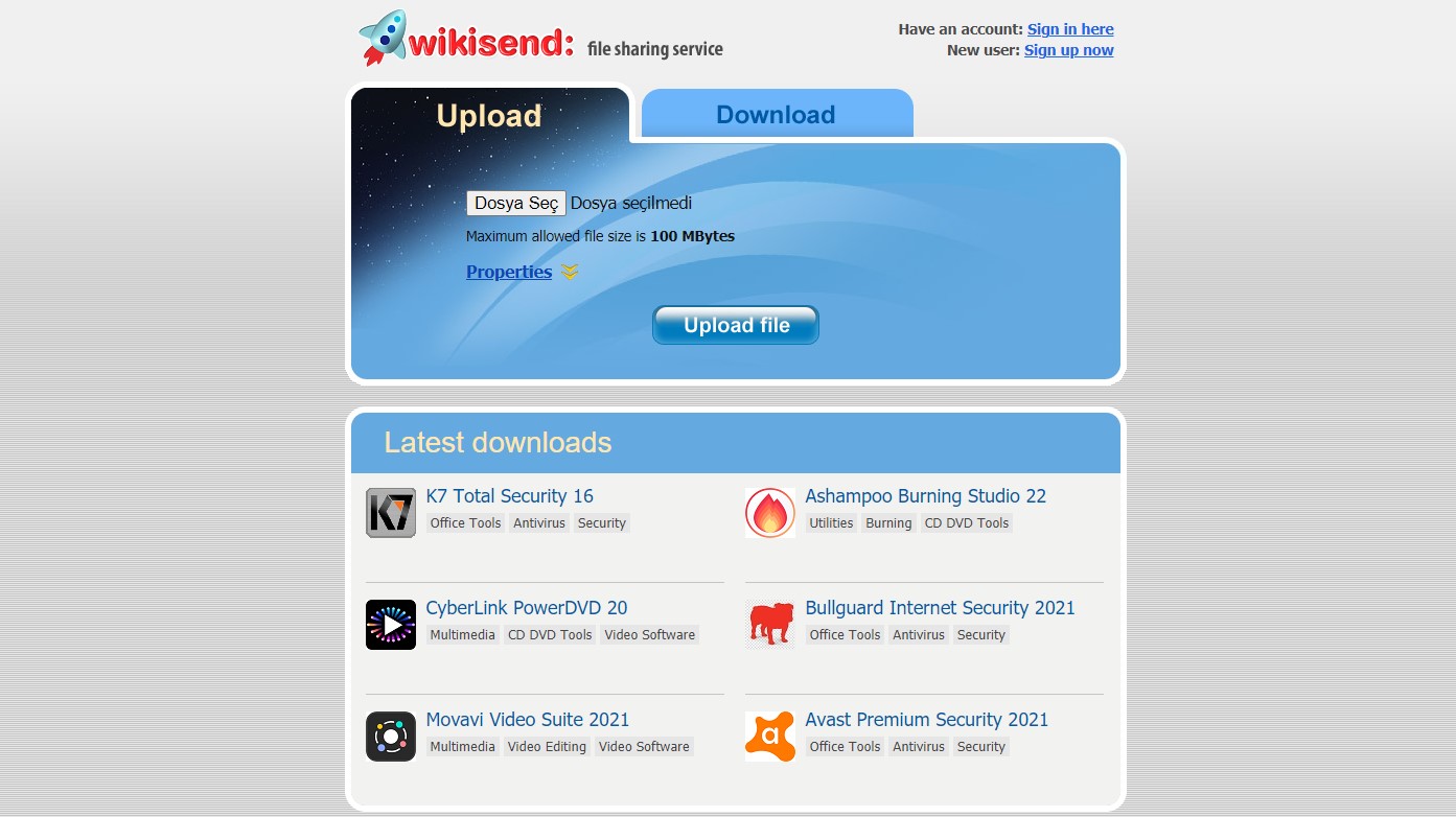 Wikisend ile büyük dosyalar göndermek için bir hesaba ihtiyacınız yok.